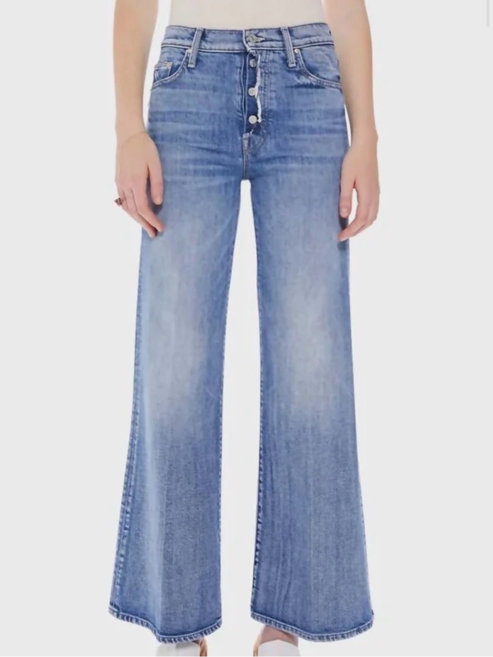 MOTHER The Fly Cut Tomcat Roller High Rise Wide Leg Denim Jeans Crashing Wash 32